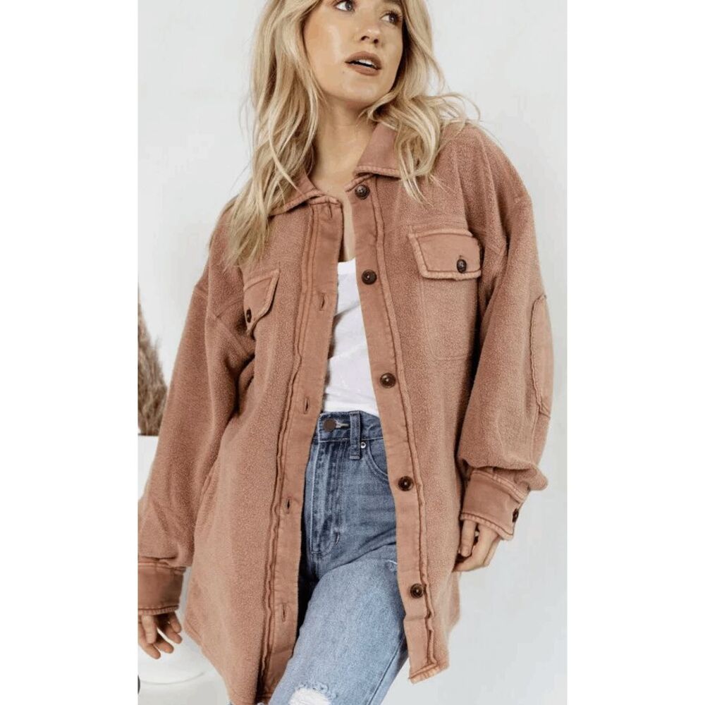 Free People Cider Mauve Ruby Button Down Jacket Shacket Women's Size Medium